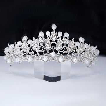 Luxury Crystals Pearl Crest Tiara Floral Leaves Queen Tiara , Bridal Crown, Crystal Wedding, Crystal Wedding Crown, Tiara Bride